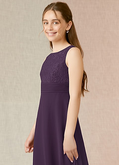 Azazie Snow Junior Plum A-Line Lace Chiffon Dress image5