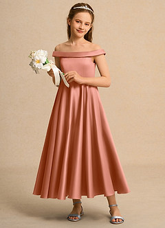 Azazie Teeny Junior Formal vestidos de niña de las flores Vestido de Mai Tai de Satin Mate de Corte En A con Plisado image4