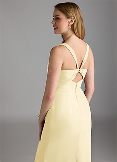 Azazie Mero Bridesmaid Dresses Lemon Sorbet Sheath Pleated Chiffon Dress image4