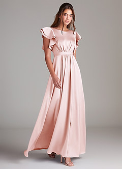 Azazie Daphne Modest Bridesmaid Dresses A-Line Ruched Stretch Satin Floor-Length Dress image3