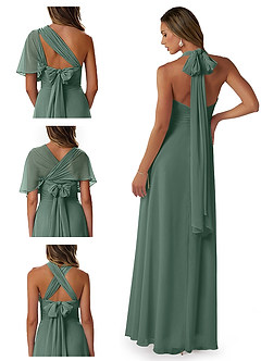 Azazie Fifi Abiti da Damigella Abito Convertibile A-Line in Chiffon Senza Cinturino Muschio Marino image8