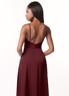 Azazie Brielle Bridesmaid Dresses Cabernet A-Line Cowl Spaghetti Straps Stretch Satin Dress image5
