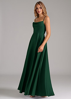 Azazie Elle Bridesmaid Dresses Dark Green A-Line Pleated Stretch Satin Dress image6