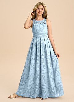 Azazie Bibiane Junior Sky Blue A-Line Pleated Floral Burnout Dress image6