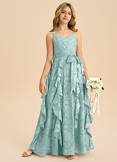 Azazie Peyton Junior Vestido de Neblina de Devorado Floral de Corte en A con Plisado image6