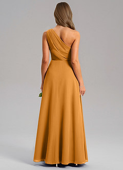 Azazie Phaedra Bridesmaid Dresses Butterscotch A-Line One Shoulder Chiffon Dress image2