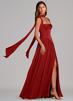 Azazie Stephanie Vestidos de damas de honor Vestido de Granada de Satén Elástico de Corte en A con Plisado image3