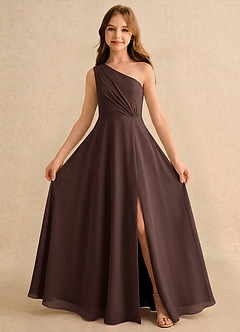 Azazie Puddles Girls Formal Flower Girl Dresses Ganache A-Line One Shoulder Chiffon Dress image5