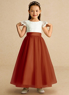 Azazie Pookie Flower Girl Dresses Paprika A-Line Lace Tulle Dress image3