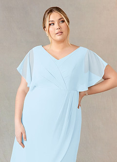 Azazie Julia Mère de la mariée Robes Robe Fourreau en Mousseline de soie Col V plissé Bleu Ciel image13