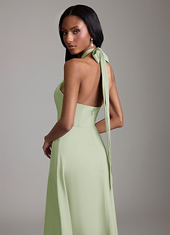 Azazie Tracie Bridesmaid Dresses Dusty Sage A-Line Side Slit Stretch Satin Dress image6