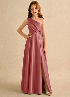 Azazie Puddles Junior Formal Flower Girl Klänningar Klä A-Line i Stretch Satin Ena axeln image1