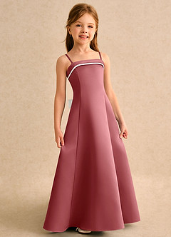 Azazie Izel Girls Formal Robe Demoiselle D'honneur Fillette Robe Trapèze en Mat Satiné Plissée Ivory Antique Rose image3