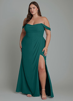 Azazie Johana Bridesmaid Dresses Peacock Mermaid Off the Shoulder Chiffon Convertible Dress image8