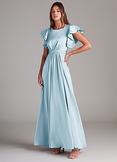 Azazie Daphne Modest Bridesmaid Dresses A-Line Ruched Stretch Satin Floor-Length Dress image4