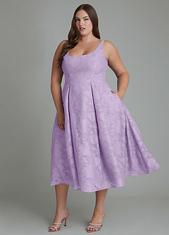 Azazie Amalie Bridesmaid Dresses Lilac A-Line Pleated Floral Burnout Dress image7