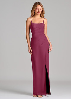 Azazie Calandra Bridesmaid Dresses Mulberry Sheath Pleated Chiffon Dress image5