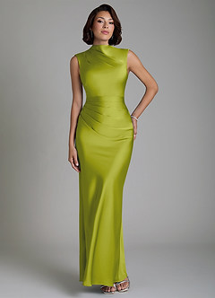 Azazie Lumia Bridesmaid Dresses Lemongrass Sheath Corset Stretch Satin Dress image1
