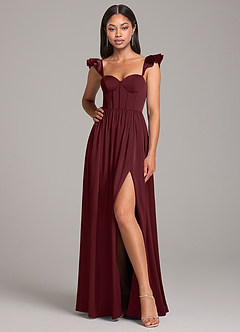 Azazie Denisse Robes de demoiselle d'honneur Robe Trapèze en Satin extensible Rayé Cabernet image4