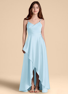 Azazie Prisha Junior Robe Trapèze en Satin extensible Plissée Bleu Ciel image5