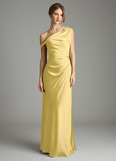 Azazie Emerson Abiti da Damigella Abito Sirena in Raso Elasticizzato a Spalla Scoperta Canarino image3