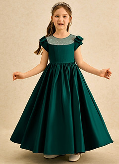 Azazie Toffee Abiti da Ragazza di Fiori Abito Stile Principessa in Raso Opaco Fiocco Pino image3