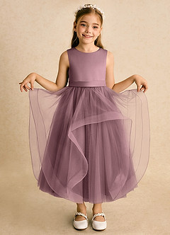 Azazie Vana Abiti da Ragazza di Fiori Abito Principessa in Tulle Fiocco Vintage Malva image2