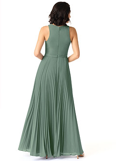 Azazie Lindie Bridesmaid Dresses Eucalyptus A-Line Scoop Pleated Chiffon Dress image2