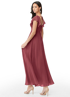 Azazie Bondi Brautjungfernkleider Eine Linie Gestreift Chiffon Kleid Merlot image4