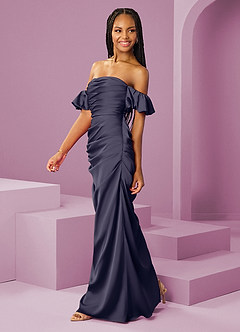 Barbie ♥ Azazie Vestidos de damas de honor Vestido de Tormenta de Satén Elástico de Corte Recto Convertible con Vestidos sin tirantes image4