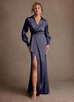 Azazie Jacinta Suknie dla Matki Panny Młodej Osłona Pofałdowany Satyna elastyczna Długość podłogi Sukienka image1