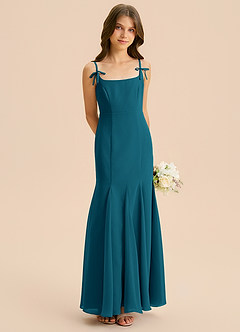 Azazie Evey Junior Abito Sirena in Chiffon Plissettato Blu Inchiostro image4