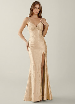 Sylvan Champagne V-neck Hot Rhinestones Corset Prom Dress image4