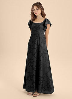 Azazie Bondi Junior Black A-Line Bow Floral Burnout Dress image3