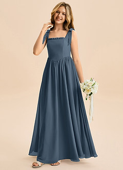 Azazie Delia Junior Abito A-Line in Chiffon Fiocco Blu Nettuno image4