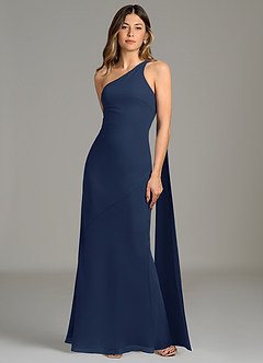 Azazie Juniper Bridesmaid Dresses Dark Navy Mermaid One Shoulder Chiffon Dress image4