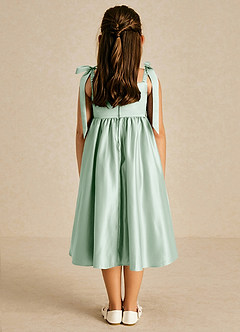 Azazie Chelsie Flower Girl Dresses Agave A-Line Bow Matte Satin Dress image2