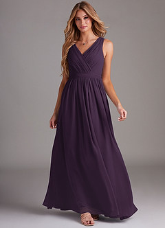 Azazie Kingsley Bridesmaid Dresses Plum A-Line Lace Chiffon Dress image3