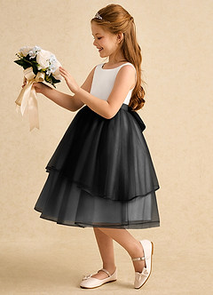 Azazie Rene vestidos de niña de las flores Vestido de Marfil Negro de Tul de Corte En A con Lazo image5