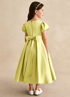Azazie Princess Flower Girl Dresses Lemon Sorbet A-Line Pleated Matte Satin Dress image2