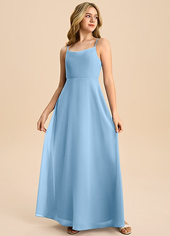 Azazie Shale Junior Steel Blue A-Line Bow Chiffon Dress image4