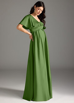 Azazie Verna Venta final Vestido Línea A Drapeado Hasta el suelo Satén Elástico image6