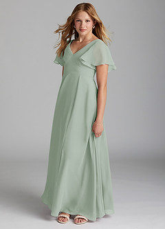 Azazie Kimber Junior A-Linie Plissee Chiffon Kleid Agave image3