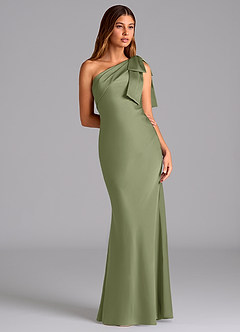 Azazie Yuanna Bridesmaid Dresses Garden Sage Mermaid One Shoulder Stretch Satin Dress image5