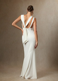 Azazie Tabitha Wedding Dresses Diamond White Mermaid Bateau Neckline Crepe Back Satin Dress image6