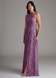 Azazie Clarice Jurken voor bruidsmeisjes Jurk van Bloemen Burn-out met A-Lijn Zijsplit Blauweregen image3