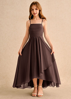 Azazie Twilight Dance Girls Formal Blumenmädchenkleider A-Linie Plissee Chiffon Kleid Ganache image6