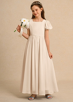 Azazie Lilia Girls Formal Blumenmädchenkleider A-Linie mit ärmel Chiffon Kleid Alabaster Weiß image1