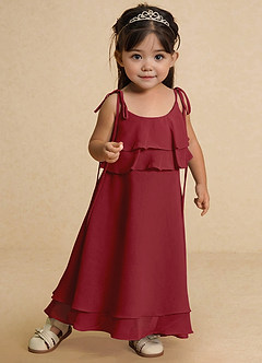 Azazie Temi Flower Girl Dresses Pomegranate A-Line Spaghetti Strap Chiffon Dress image6