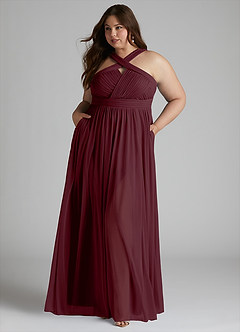 Azazie Hillian Abiti da Damigella Abito A-Line in Maglia con Scollo Halter a Pieghe Cabernet image8